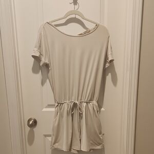Zenana Outfitters Cream Tie Front Jumpsuit
